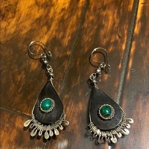 Wood earrings with silver.